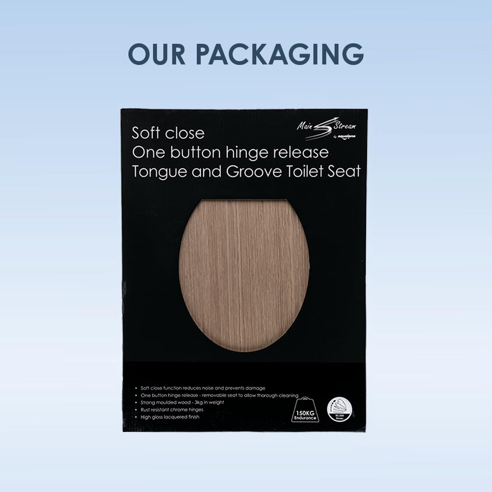 AQUALONA® Luxury Soft Close Toilet Seat - Moulded Wood - Stainless Steel Slow Close Hinges - Click, Lift & Clean Technology (Bamboo Toilet Seat)