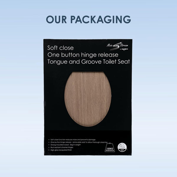 AQUALONA® Luxury Soft Close Toilet Seat - Moulded Wood - Stainless Steel Slow Close Hinges - Click, Lift & Clean Technology (Bamboo Toilet Seat)