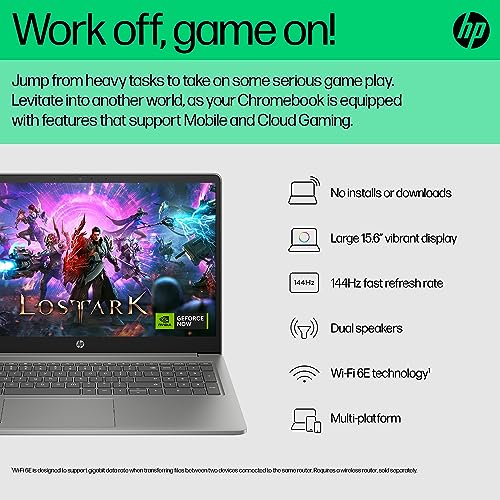 HP Chromebook 14" | Intel Processor N100 Processor| 4 GB RAM | 128 GB Flash Storage | Intel UHD Graphics | HD Display | Up to 12hrs battery | Chrome OS | Dual Speakers | Glacier Silver | 14a-nf0002sa