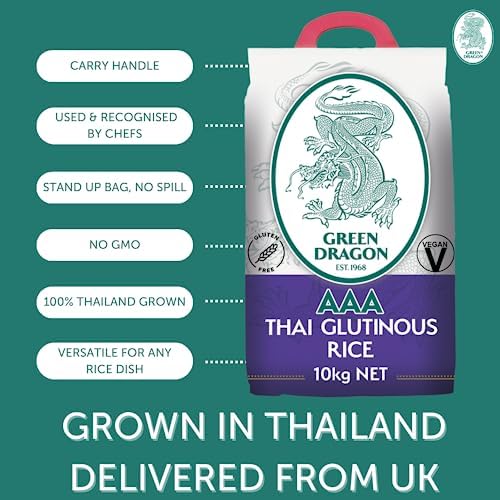 Green Dragon Thai Sticky Rice Rice 10KG Premium Rice Glutinous AAA White Rice Chinese Ingredients Chinese Asian Cooking 10KG