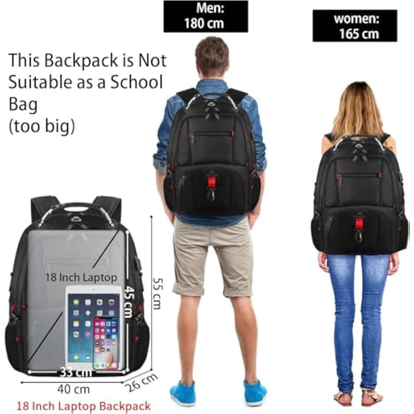 MATEIN Extra Large Backpack 55L, 18.4 Inch Travel Laptop Backpack for Men Water Resistant Work Bag with USB Charging Port, Heavy Duty Big Business Computer,College School Rucksack, Black