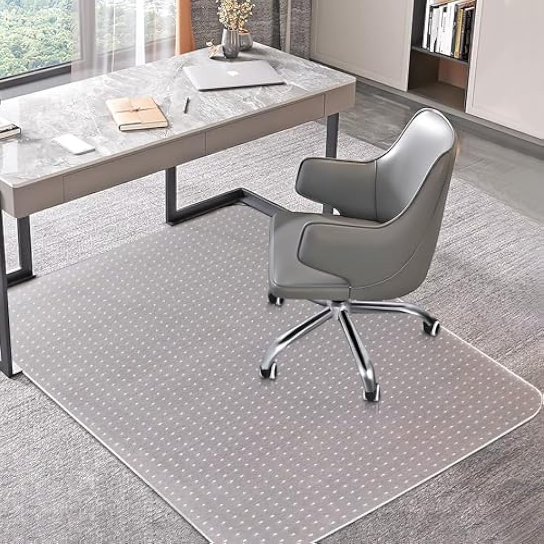BesWin Office Chair Mat for Carpet, 90 x 120 cm Transparent Plastic Carpet Protector for Low Pile Carpets, 2.2mm Thick Non-Slip Desk Chair Mat for Carpeted Floors, Easy Glide and Flat Without Curling