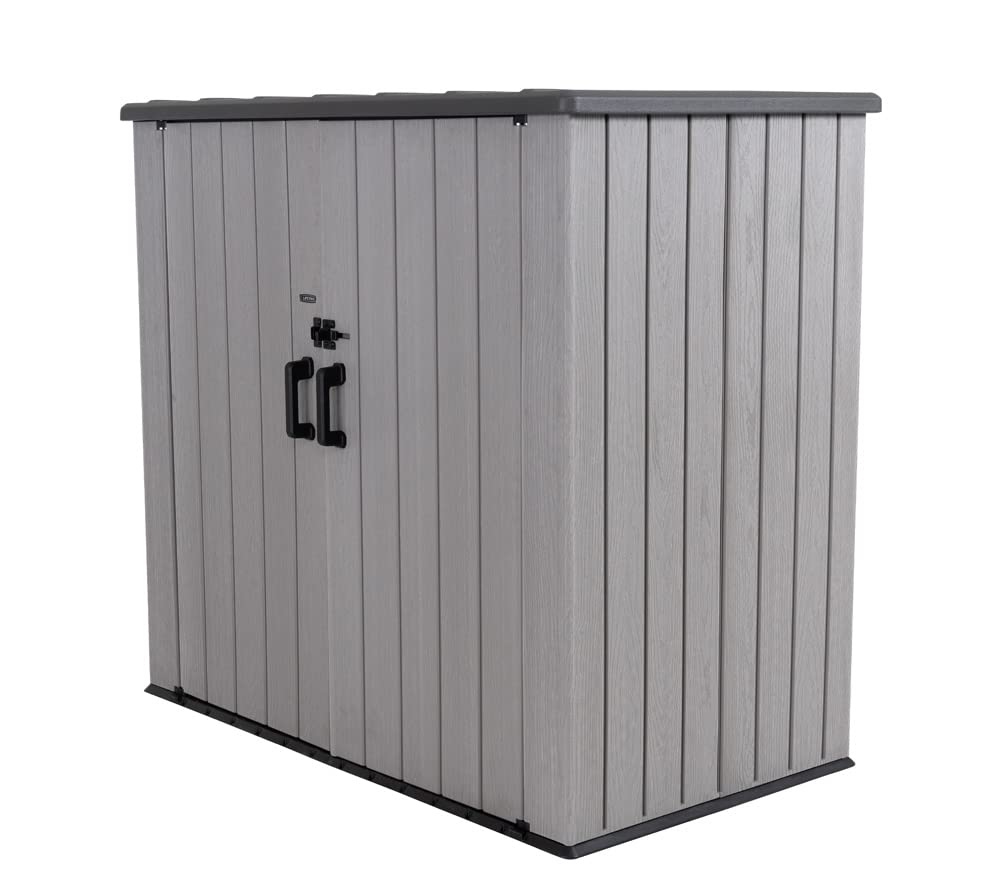 LIFETIME Plastic Wood Grain Textured Storage Box Desert Sand/Grey, 151x72x69 cm