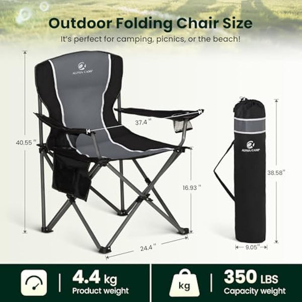 ALPHA CAMP Set of 2 Camping Chairs for Adults Folding Chair Outdoor with Cup Holder Heavy Duty Camping Chairs with High Back Up to 160kg, Lightweight And Portable