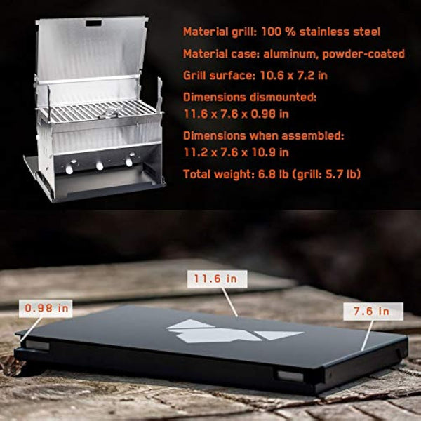 FENNEK portable picnic grill I Charcoal grill for outdoor BBQ while camping, fishing and much more.