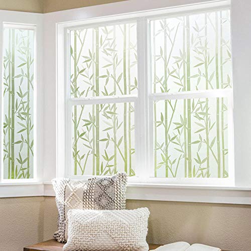 Finnez Window Film Privacy?Frosted Static Self Adhesive Glass Films, Decorative Films for Living Room Bedroom Offfice, 90 x 400 CM - Bamboo