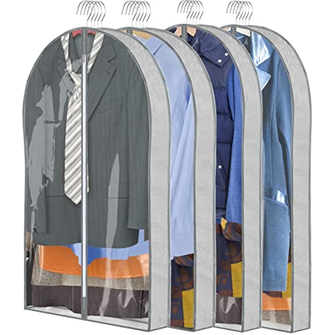 ZSURLUX Garment Bags for Clothes 60 x 100cm 4Pack, Moth Proof Clothes Covers with Zip, Hanging Storage Protector Bags for Wardrobe, Travel, Suitable for Suit, Coat, Jackets, Jumpers,etc. Grey