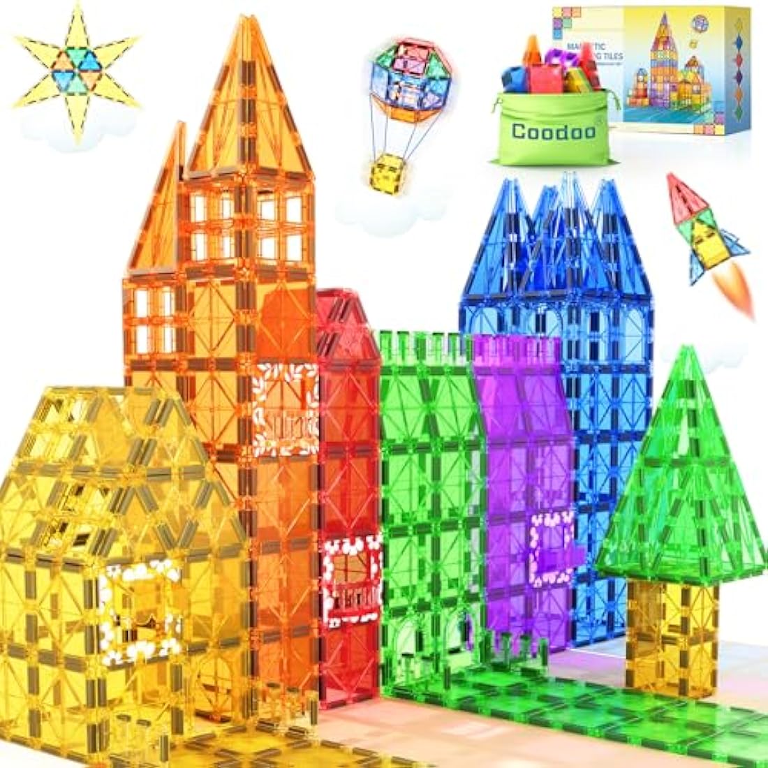 60 PCS Magnetic Building Tiles STEM Magnetic Blocks Sensory Toys Kids Games Magnet Building Toys for Boys and Girls Aged 3+, Kids Brain Development Preschool Kindergarten Toddler Toys