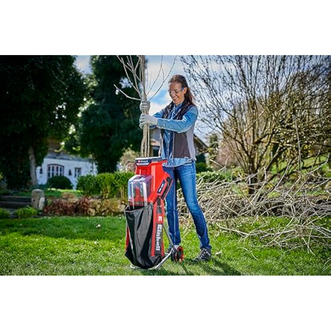 Einhell Power X-Change Cordless Garden Shredder - 3 Reversible Steel Blades, 25mm Branch Capacity, Large 55L Collection Sack - REDAXXO 36/25 Battery Powered Mulcher for Leaves and Branches