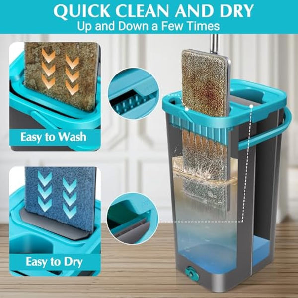 MASTERTOP Microfibre Mop and Bucket Set with 140cm Stainless Steel Handle | 6 Pcs Super Absorbent Pads & 2-in-1 Cleaning System | Wet and Dry Cleaning Mop Sets for Floors | Commercial & Home Use