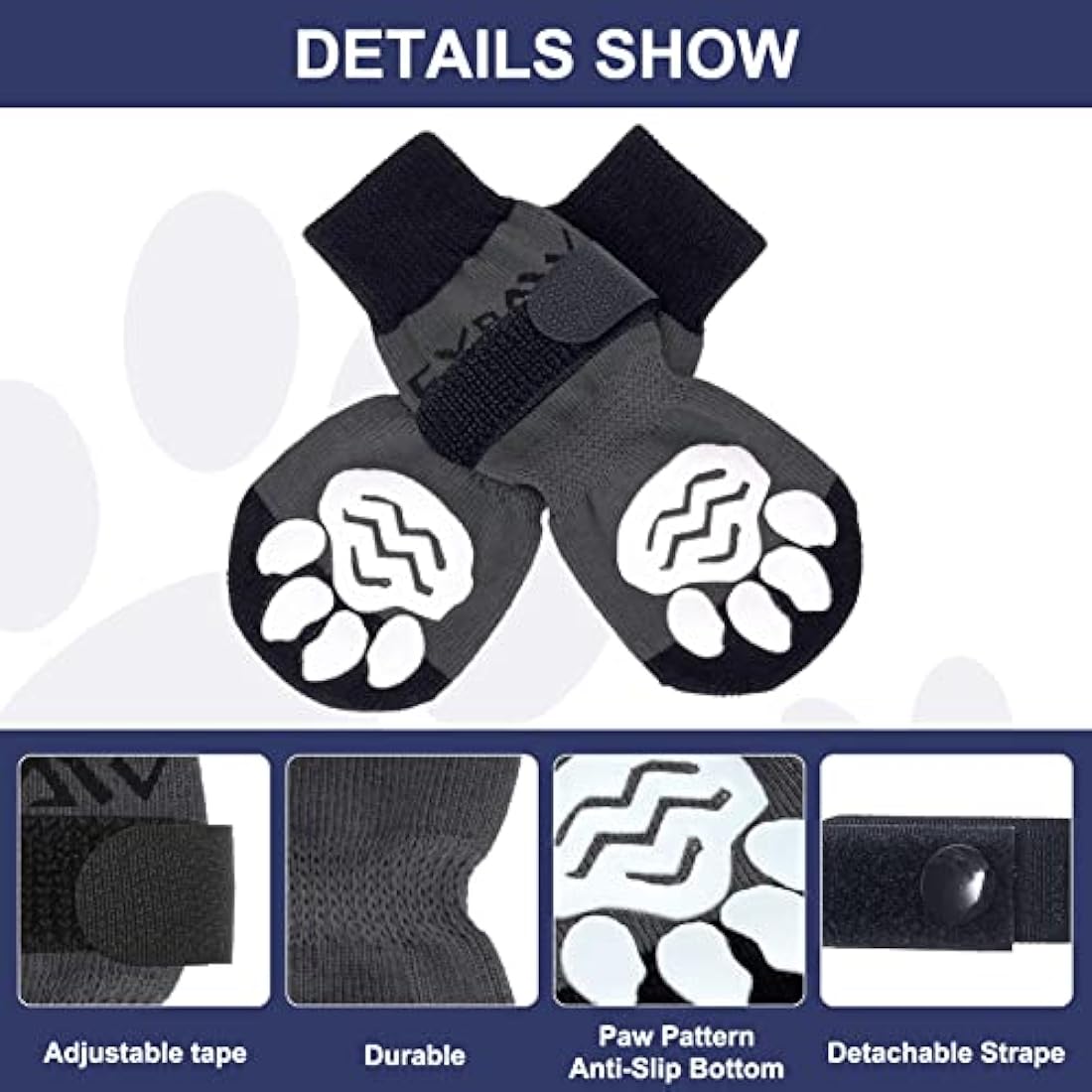 EXPAWLORER Anti Slip Dog Socks with Grips - Dog Paw Protectors Injured Care Stop Licking Traction Control, Indoor Dog Boots with Adjustable Strap Fit for Puppy Small Medium Large Dogs