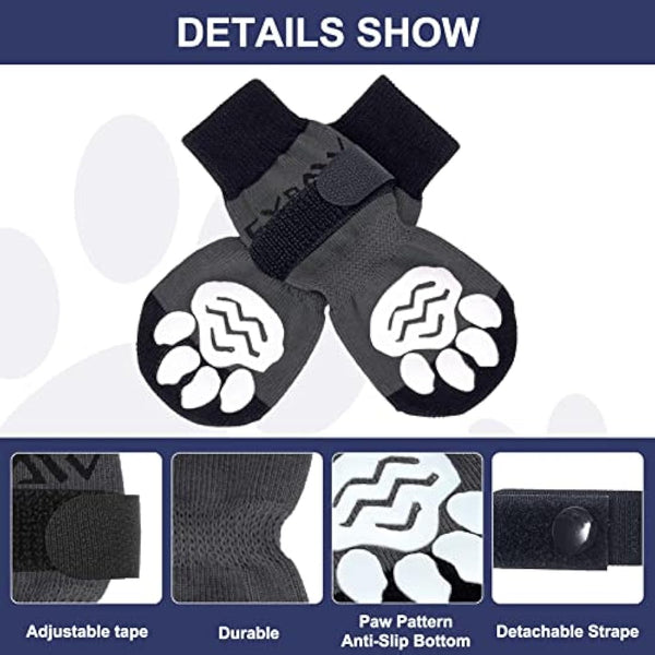 EXPAWLORER Anti Slip Dog Socks with Grips - Dog Paw Protectors Injured Care Stop Licking Traction Control, Indoor Dog Boots with Adjustable Strap Fit for Puppy Small Medium Large Dogs