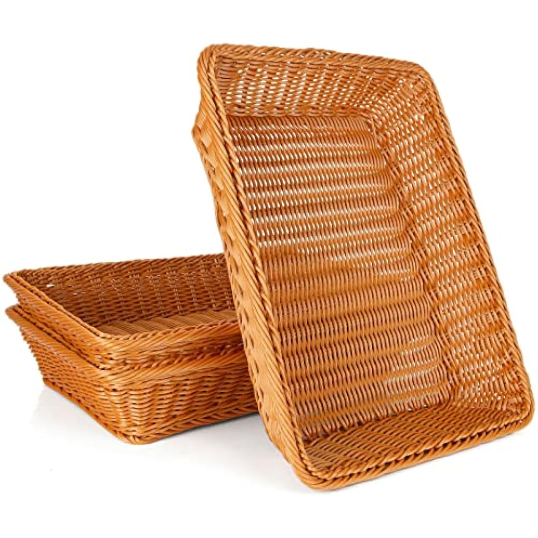 GOYADA 3PCS Rectangular Dark Brown Polypropylene Woven Baskets, 40x30x8cm Handmade Wicker Storage Baskets for Kitchen, Dining Room, Decoration