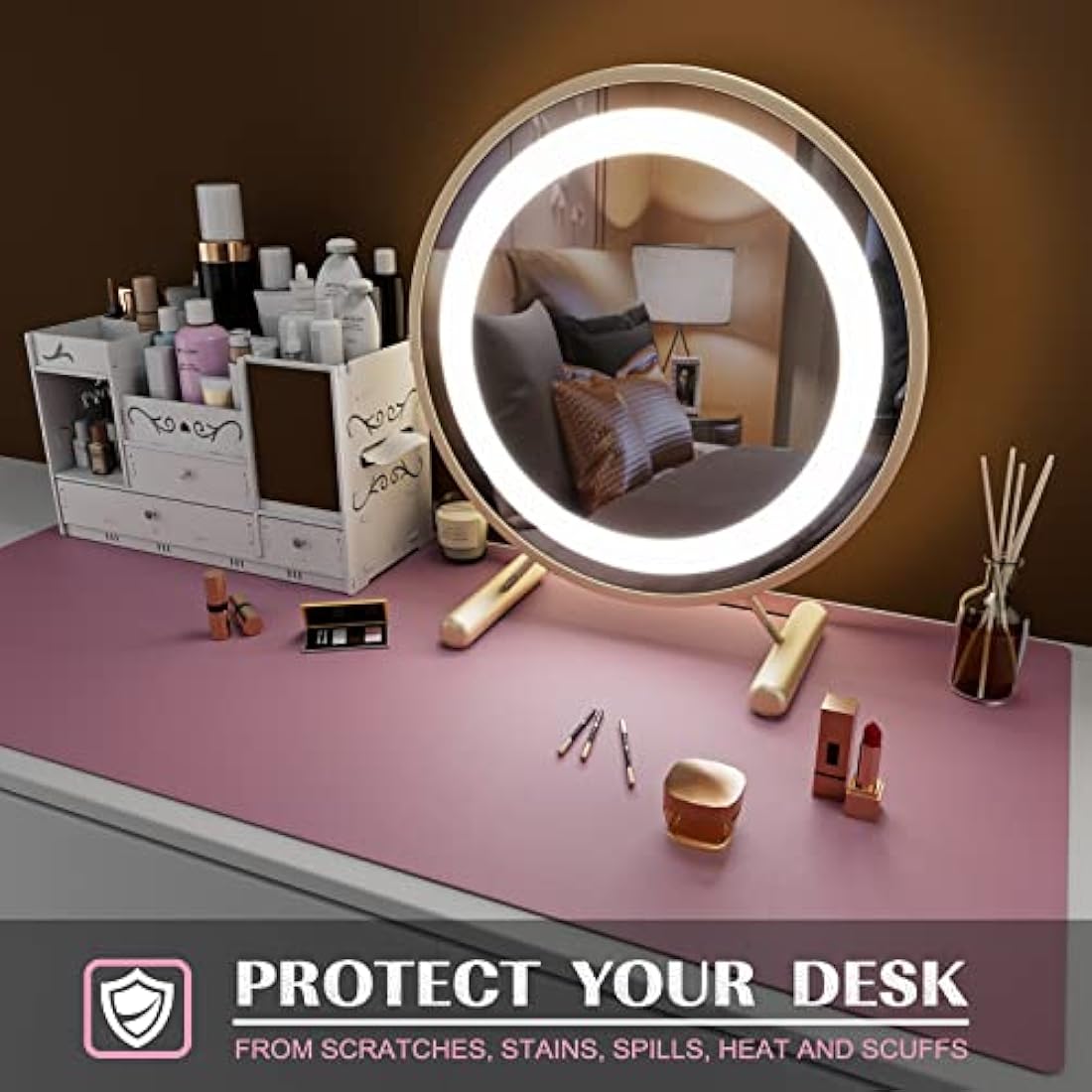 K KNODEL Small Office Leather Desk Mat, Mouse and Keyboard Pad, Computer and Laptop Mat, Desktop Protector and Cover, Writing Pad and Blotter (60x35cm, Purple)