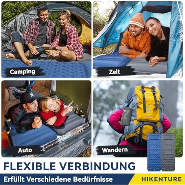 HIKENTURE Self-Inflating Sleeping Mat, 13 cm Ultra Thick Sleeping Mat Camping with Cushion, Inflatable Air Mattress, Small Pack Size, Ultralight Sleeping Mat with Foot Pump for Outdoor, Hiking, Tent -