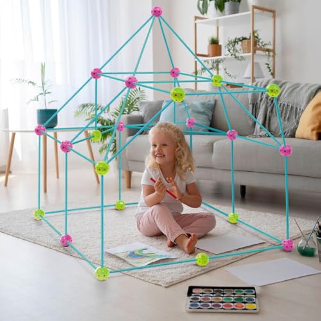 Fort Building Kits For Kids | Den Building Kit For Kids 70 Pieces | Construction Toys Stem | Garden Games | Fort Building Kit Indoor And Outdoor Toys | 5 Year Old Girls Gifts | 5 Year Old Boy Gifts