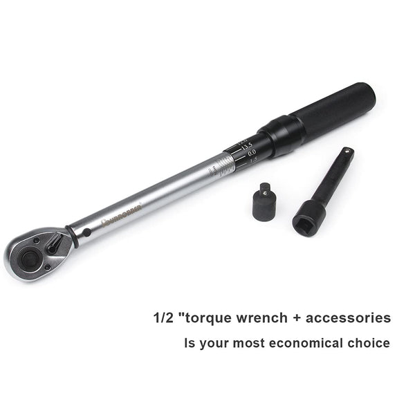FOURROBBER Torque Wrench Set 1/2-inch Drive Click Bicycle Torque Wrench Dual-Direction Adjustable 90-Tooth Torque Wrench with Buckle 20-220Nm,Accuracy ± 3% Visit The Store