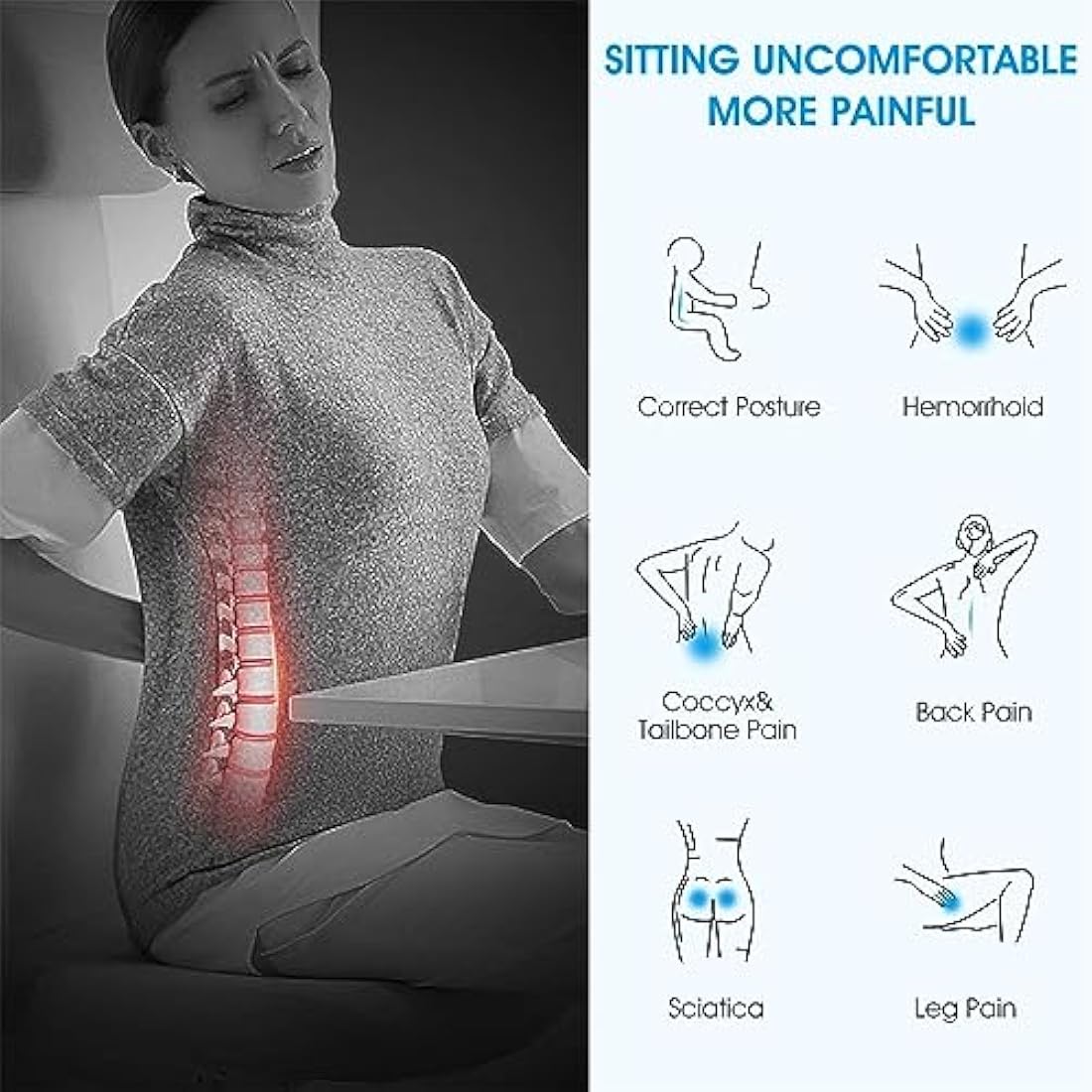 Feagar Seat Cushions for Office Chair - Orthopedic Ergonomic Memory Foam Coccyx Seat Sciatica Cushion for Tailbone Sciatica Relief Hemorrhoid, Office Chair Cushions Wheelchair,