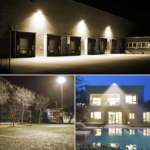 RIGIDON 1 Pcs Outdoor Flood LED Work Light, 200W 20000 Lumens Floodlight, Daylight Warm White Security Lights for Garden Yard Lawn Basketball Football Court Patio Landscape, IP66 Waterproof 3000K