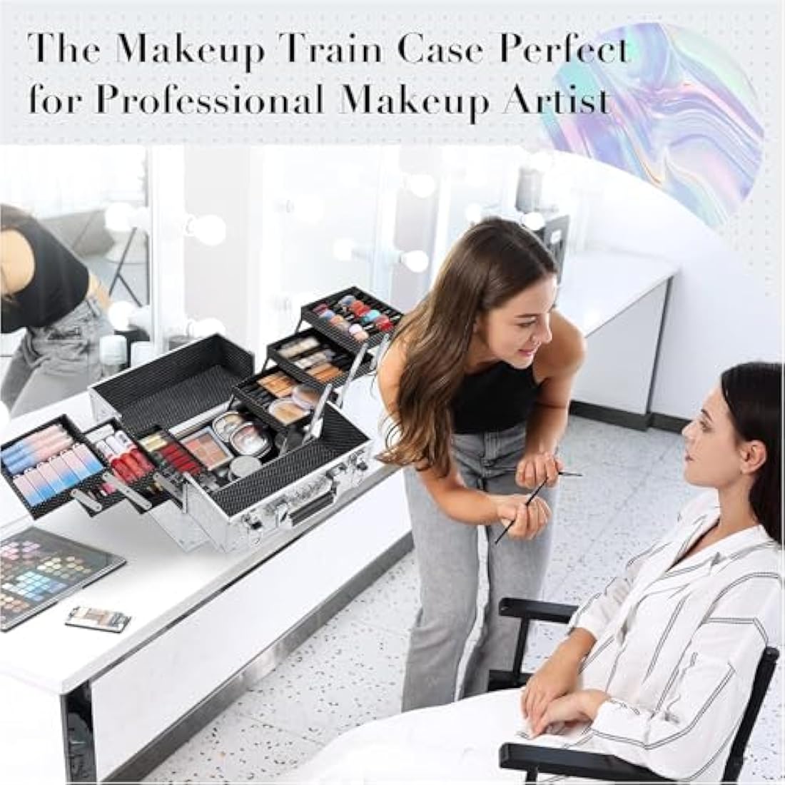 Frenessa 6 Trays Makeup Box Cosmetics Case Jewelry Organiser Vanity Make Up Storage Box Beauty Train Case Lockable with Keys, Silver