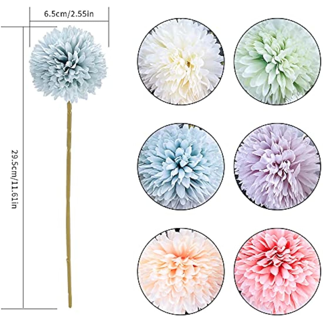 Aoyfuwell 12 Pcs Artificial Hydrangea Bouquets, Decorative Faux Ball Flowers, Silk Fake Chrysanthemum Flowers Plants for Indoor, Outdoor, Garden, Floral Arrangement, Home Decoration - 6 Colors