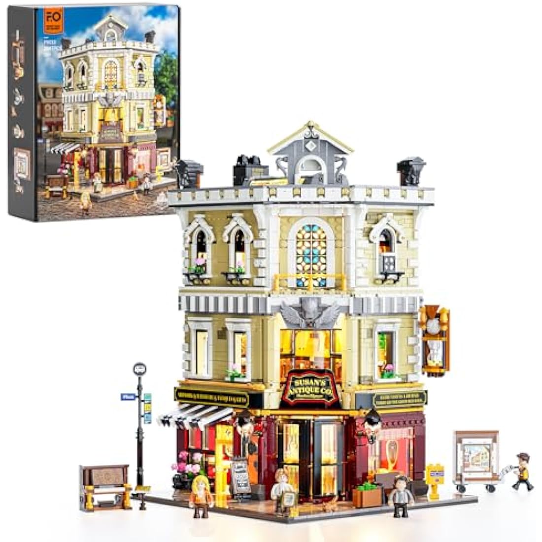 Funwhole Antique-Store Lighting Building-Bricks Set - City Town Life Corner Shop LED Light Construction Building Model Set 2847 Pcs for Adults and Teen