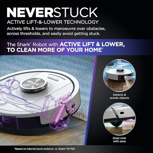 Shark PowerDetect Robot Vacuum with 60-Day Self-emptying Base - Anti-odour - For Carpets, Hard Floors and Pet Hair - 3D LiDAR Navigation - Wi-Fi / App - Odour Cartridge and 2 Brushes Incl. - Black