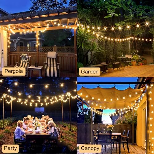 Outdoor String Lights Mains Powered - G40 Garden Festoon Lights 150FT/45M Dimmable with Remote Control, 45+2 Shatterproof LED Bulbs 3 Modes & 2 Timer Settings Waterproof for Outdoor Patio Gazebo