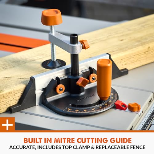 Evolution Power Tools R255TBLX+ Table Saw With Stand (Next Gen Rage 5-S) Multi-Material Cutting Blade Included Cuts Wood Metal Plastic, 45˚ Bevel, +/- 60˚ Mitre Angle, 85mm Cut Depth, 1800w Motor 240v