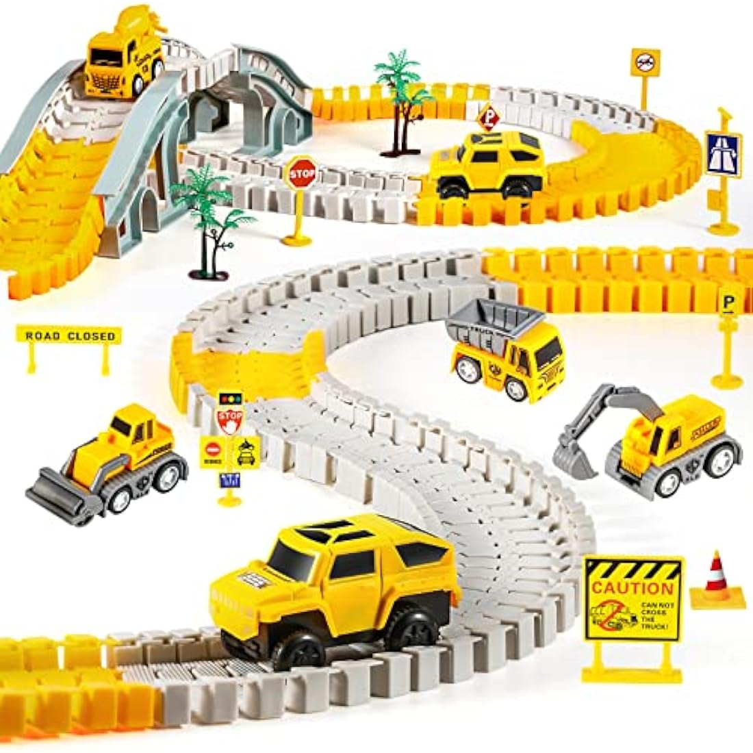 260 PCS Construction Race Tracks for Kids Toys, 2 Electric Cars, 4 Construction Cars, 1 Map & Flexible DIY Track Set, Engineering Presents for 3 4 5 6 Year Old Boys Girls
