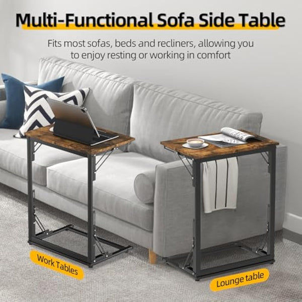 MOXYOY C-Shaped Side Table,Foldable Laptop Table,Sturdy Steel Frame Base Support,Easy to Assemble,Suitable for Living Room,Bedroom,Bathroom,Balcony