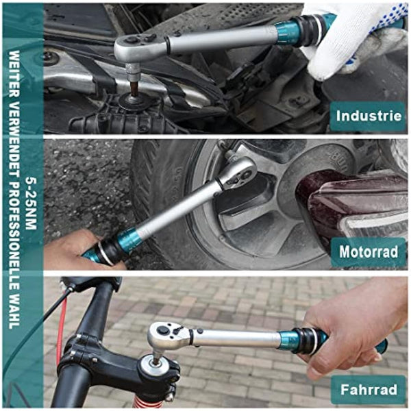 Awang 1/4 Inch Drive Click Torque Wrench Set 5-25 Nm, 72-Tooth Bicycle Torque Wrench Set, High Precision ± 3% Tool Repair Kit for Road Bikes and Mountain Bikes