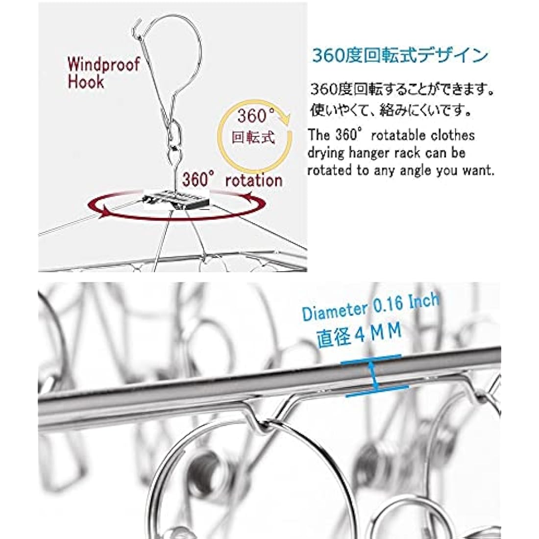 Kereith Home Sock Drying Racks with 30pcs Laundry Pegs Drip Hanger Laundry Clothesline Hanging Rack Metal Clothespins Drying Towels, Underwear, Lingerie, Delicate Bras