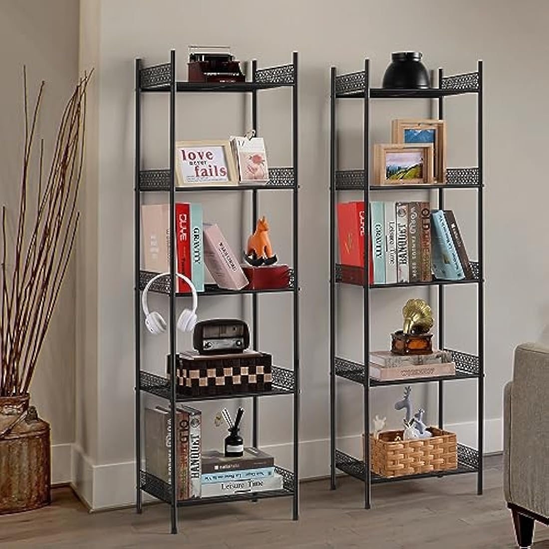 5 Tier Shelving Unit, Wire Shelving Unit Metal Storage Shelf Free Standing Storage Rack, Wire Organisation Racking Shelves for Pantry Kitchen Livingroom Bathroom Office, 41*32*145 CM, Black