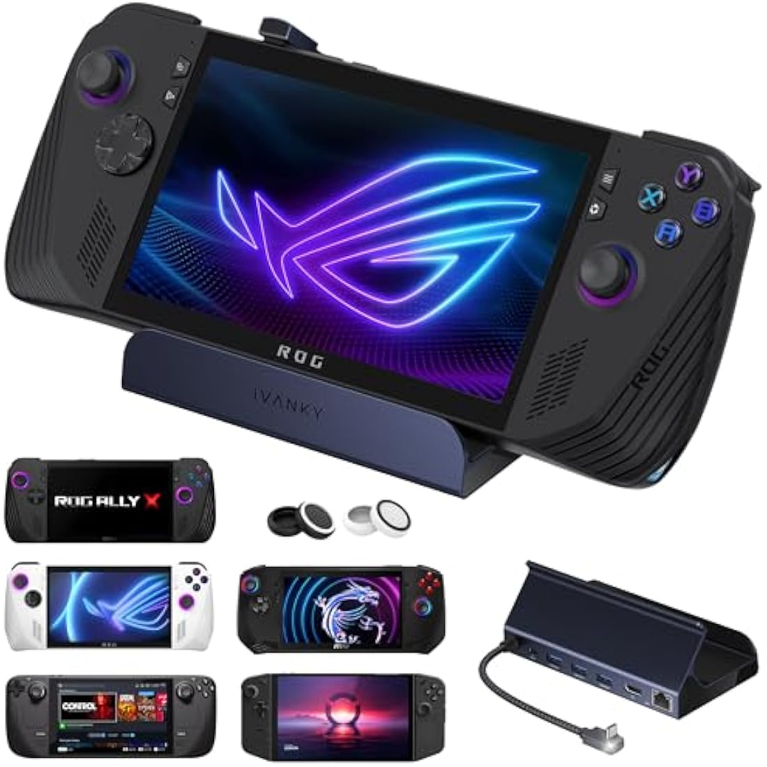 iVANKY 8-in-1 Docking Station for Valve Steam Deck OLED/ASUS ROG Ally X/Lenovo Legion Go/MSI Claw, ROG Alloy/Stream Deck Dock Hub with HDMI 4K@144Hz, Gigabit Ethernet, 3*USB-A 3.0, 100W USB-C Charge