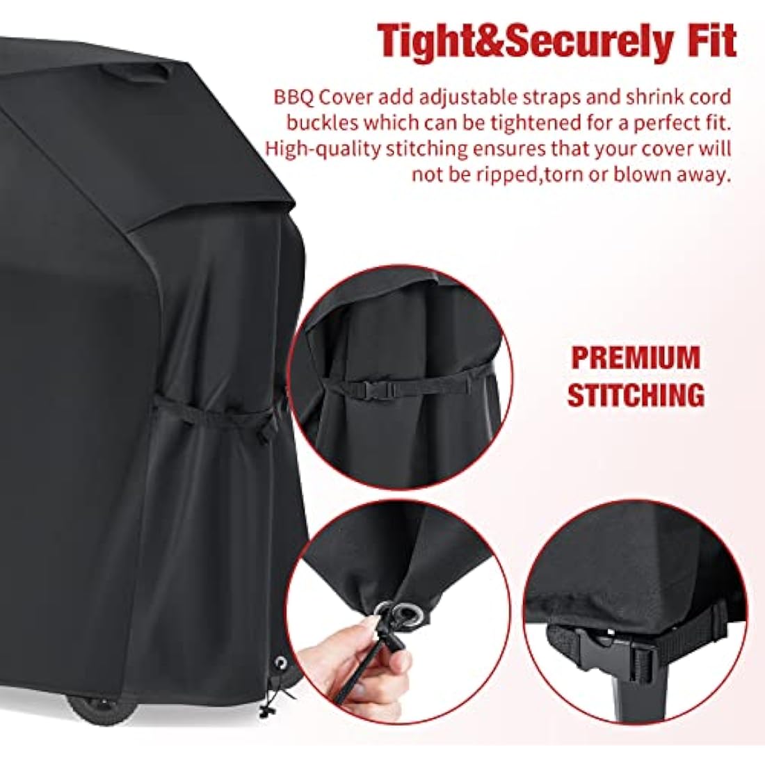 BBQ Cover, BBQ Covers Waterproof Heavy Duty Large 600D with Handle Vent Strap Drawstring Buckle Large BBQ Cover Rip-proof Dust-proof Anti-UV for Weber Brinkmann Outback Char Broil etc (150x63x119cm)