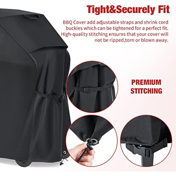 BBQ Cover, BBQ Covers Waterproof Heavy Duty Large 600D with Handle Vent Strap Drawstring Buckle Large BBQ Cover Rip-proof Dust-proof Anti-UV for Weber Brinkmann Outback Char Broil etc (150x63x119cm)