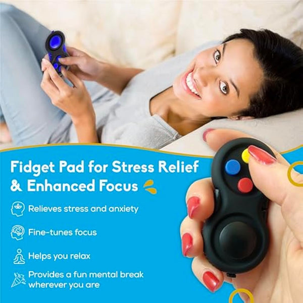 PILPOC Fidget Pad Controller - Premium Quality Controller Game Focus Toy, Smooth ABS Plastic with Exclusive Protective Case, Fidget Flippy Chain Included (Black & Black)