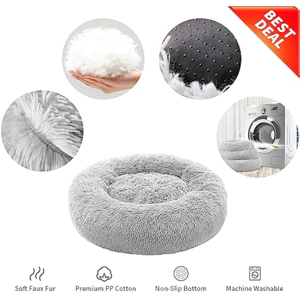 YOJOGEE Small Cat Bed for Indoor Cats, Self-Warming Donut Kitty Bed for Small Cats Keeping Warm, Washable Pet bed with Anti Slip Base, Grey 40cm
