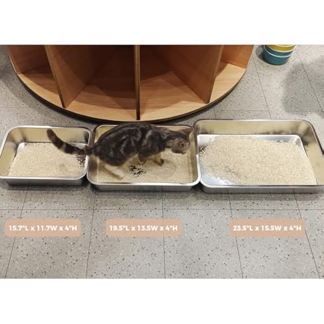 IKITCHEN Stainless Steel Cat Litter Box, Large Metal Litter Pan for Cats Rabbits, Never Absorbs Odors,Stain Free, Rustproof, Non Stick Smooth Surface, Anti-slip Rubber Bottom, 19.5"L x 13.5"W x 4"H