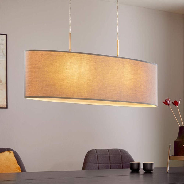 Eglo Pasteri Fabric Pendant Light, Steel and Fabric Oval Hanging Light Coloured in Matt Nickel and Grey, E27 Socket, L: 75 cm/29.5 inches