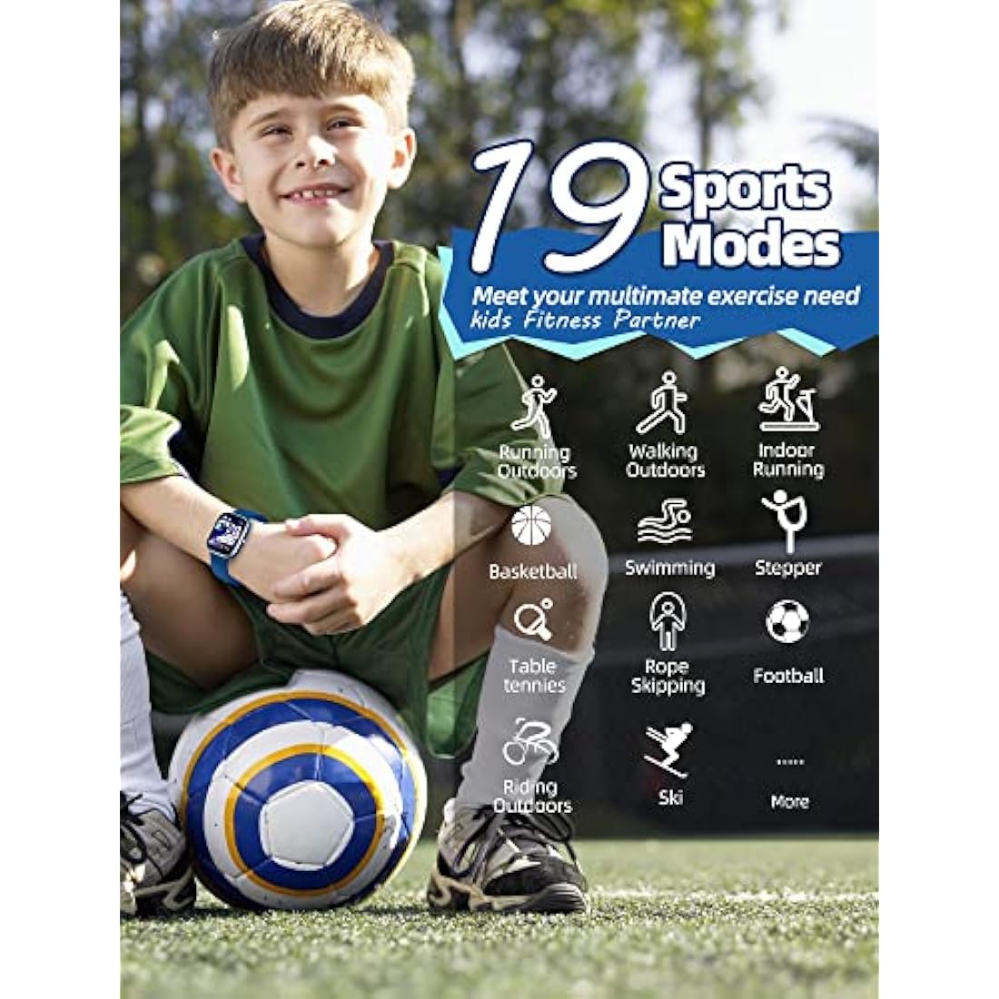 Slothcloud Kids Smart Watch for Boys Girls,IP68 Waterproof Fitness Activity Tracker Watch,Heart Rate Sleep Monitor,8 Sport Modes,Pedometers,Calories Counter,Alarm Clock,Kids Gifts Teens 5+ (Blue)