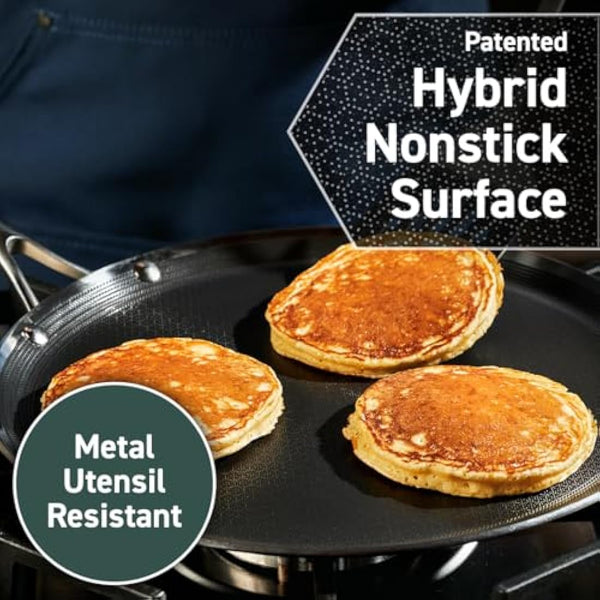 HexClad 30 cm Griddle Fry Pan with Stay-Cool Handle, Hybrid Stainless Steel, Non-Stick Surface, Works with Induction, Ceramic, Non-Stick, Electric, and Gas Cooktops