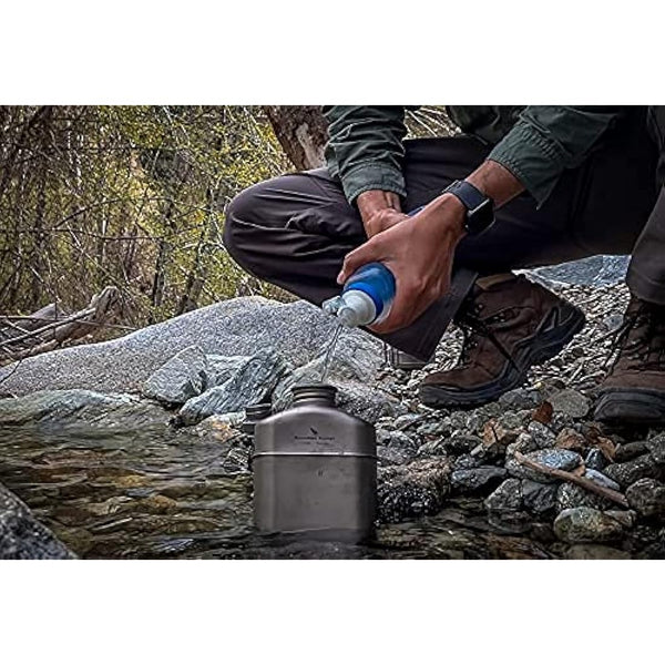 iBasingo Titanium Military Canteen Cups Set Camping Cookware Mess Kit 1100ml Large Capacity Feldflasche German Water Bottle Mug Lightweight Outdoor Backpacking Cookset with Pouch