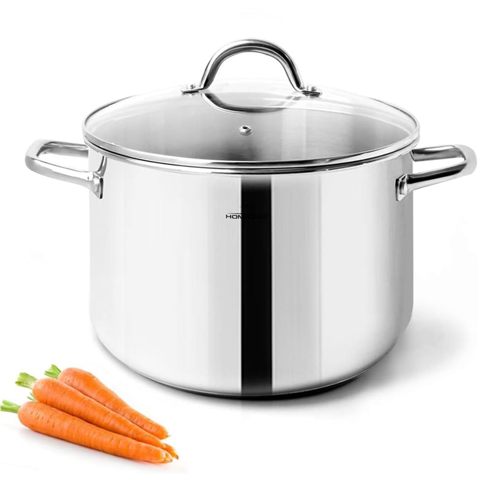 HOMICHEF Stock Pot 20.5 cm 3.8 Litre Nickel Free Stainless Steel - 3.8 Litre Pot with Lid and Handle - 3.8 Litre Saucepan with Lid - Soup Pot Small