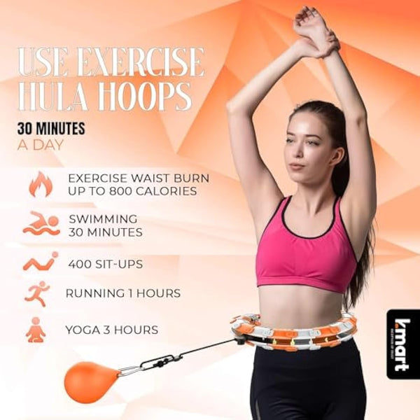 K-MART Smart Hula Ring Hoops, Weighted Hula Circle 24 Detachable Fitness Ring with 360 Degree Auto-Spinning Ball Gymnastics, Massage, Adult Fitness for Weight Loss