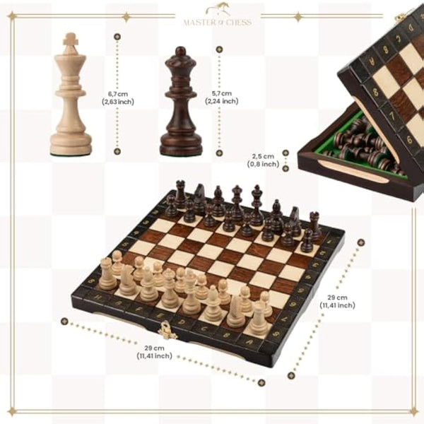 Master of Chess Tournament Wooden Chess Set with Pieces “CHAMPION” 29 cm / 11 in - Handcrafted Portable and Small Chess Board Game for Adults and Kids