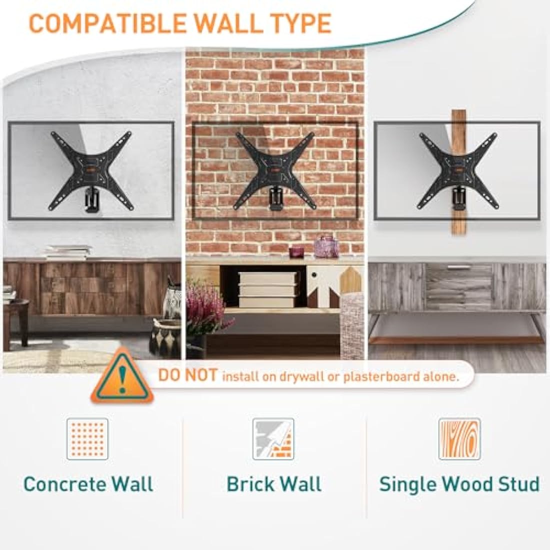 ELIVED TV Wall Bracket Height Adjustable Gas Spring Arm Monitor Wall Mount for Most 23"-55" LED, LCD, OLED Flat or Curved TVs with VESA 100x100mm-400x400mm up to 25KG, Full Motion Corner TV Mount