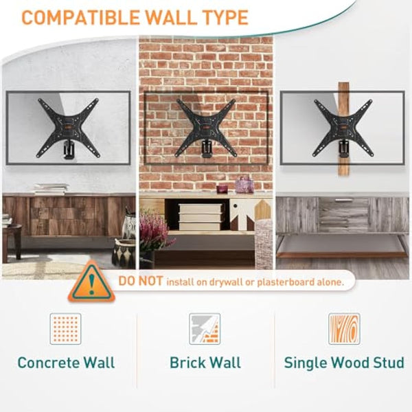 ELIVED TV Wall Bracket Height Adjustable Gas Spring Arm Monitor Wall Mount for Most 23"-55" LED, LCD, OLED Flat or Curved TVs with VESA 100x100mm-400x400mm up to 25KG, Full Motion Corner TV Mount