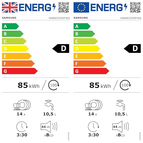 Samsung Dishwasher, Freestanding, With Auto Door, 14 Place Setting, Series 7, White, DW60CG550FWQEU